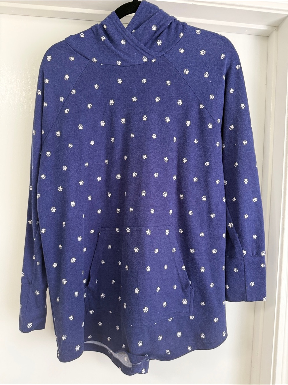 LuLaRoe Hacci Sweater Amber Cozy Hooded Pullover with White Paw Prints Large L
